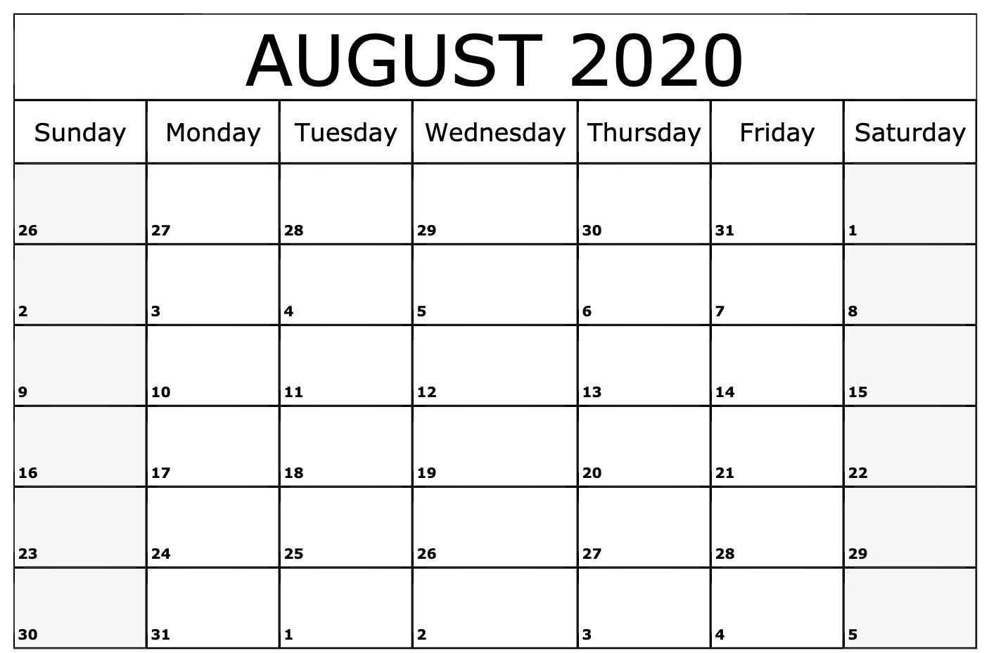 August 2020 Calendar Template | August Calendar, Blank-Monthly Calendar July August 2020