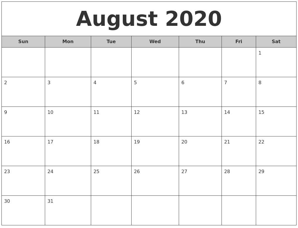 August Calendars-June July 2020 Monthly