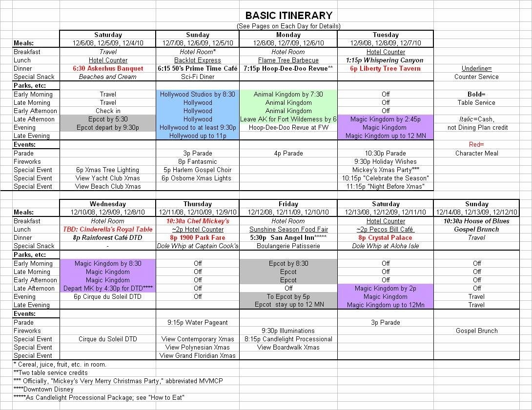 Basic 2019 December Disney World Itinerary | Travel-Downloadable Disney Itinerary Template