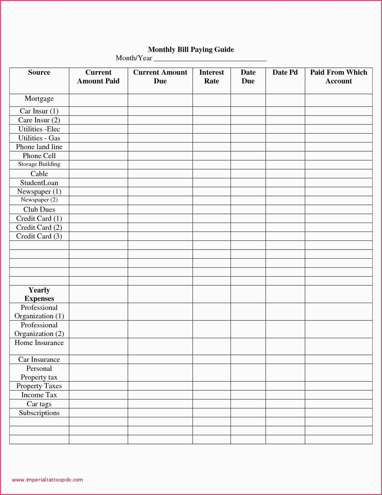 Free Printable Monthly Bill Chart