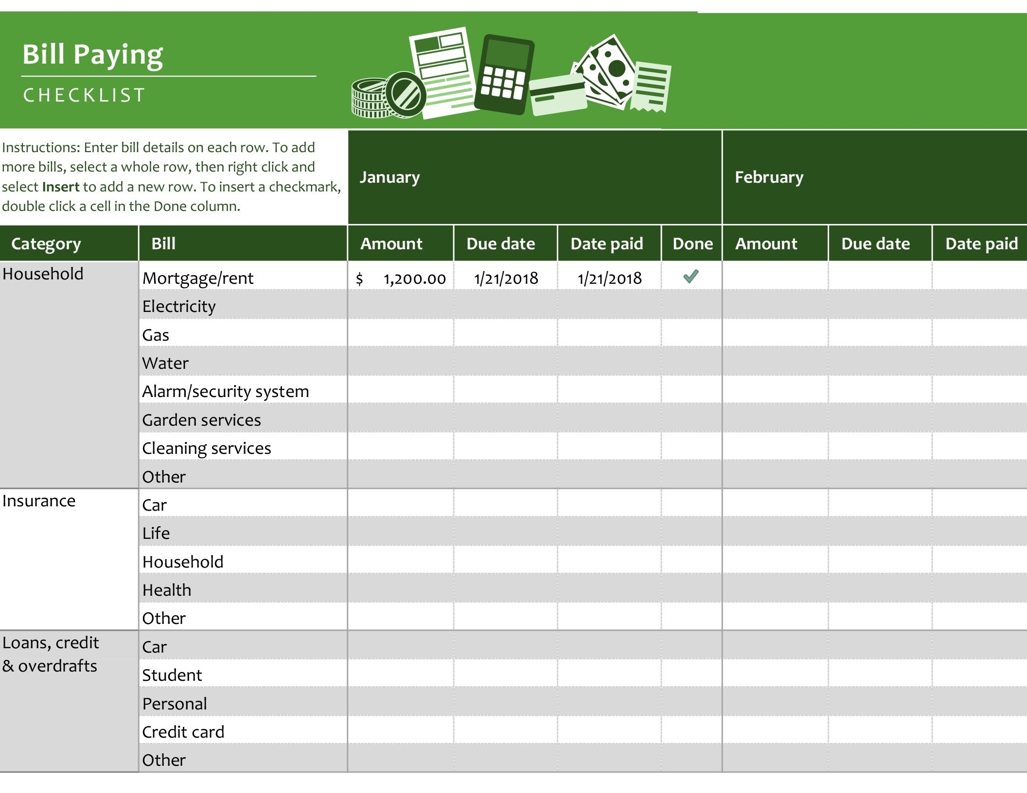 bill pay checklist template