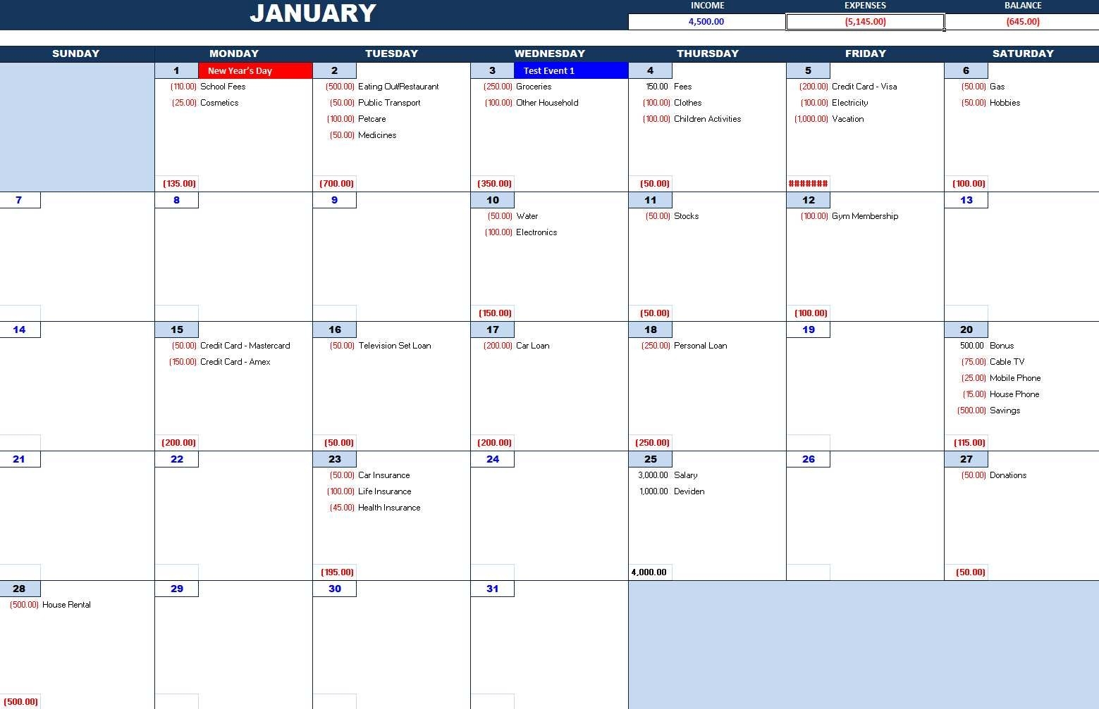 Monthly Bill Payment Calendar Template Calendar Template Printable