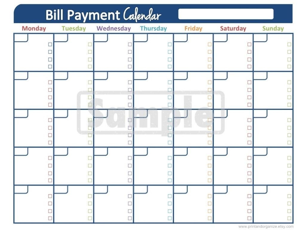 Bill Payment Calendar - Printables For Organizing Your-Bill Pay Calendar Template