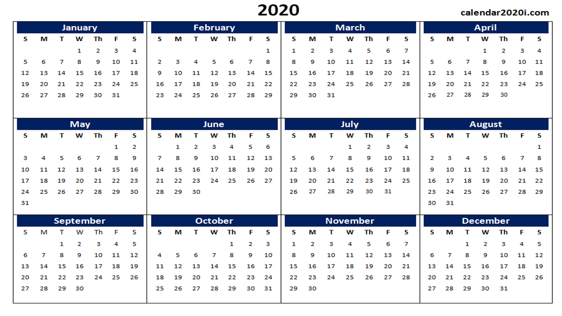 Blank 2020 Calendar Printable Templates | Calendar 2020-Blank 2020 Calendar Template