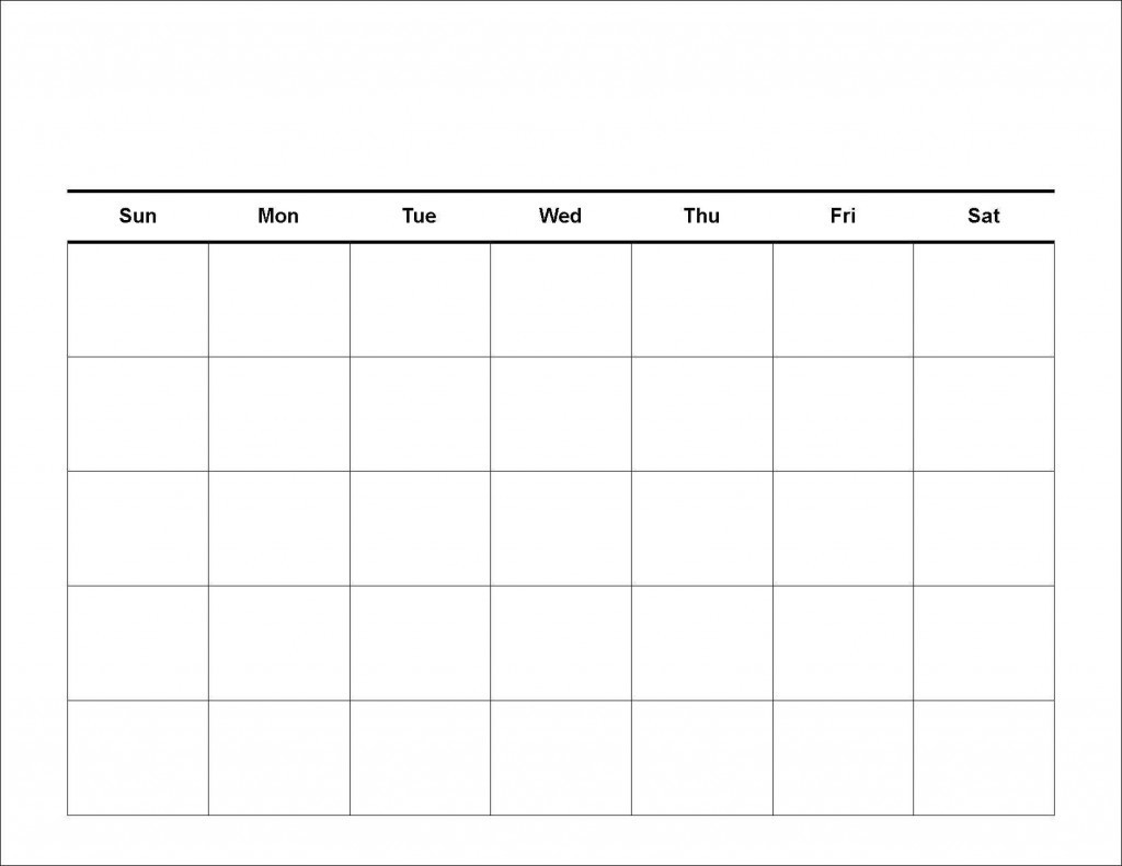 Printable Blank 5 Day Monthly Calendar