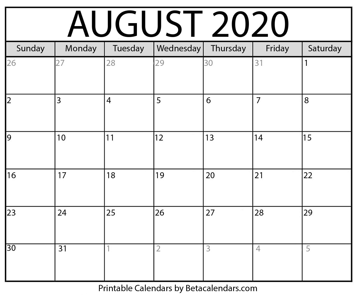 Blank August 2020 Calendar Printable - Beta Calendars-Monthly Calendar July August 2020