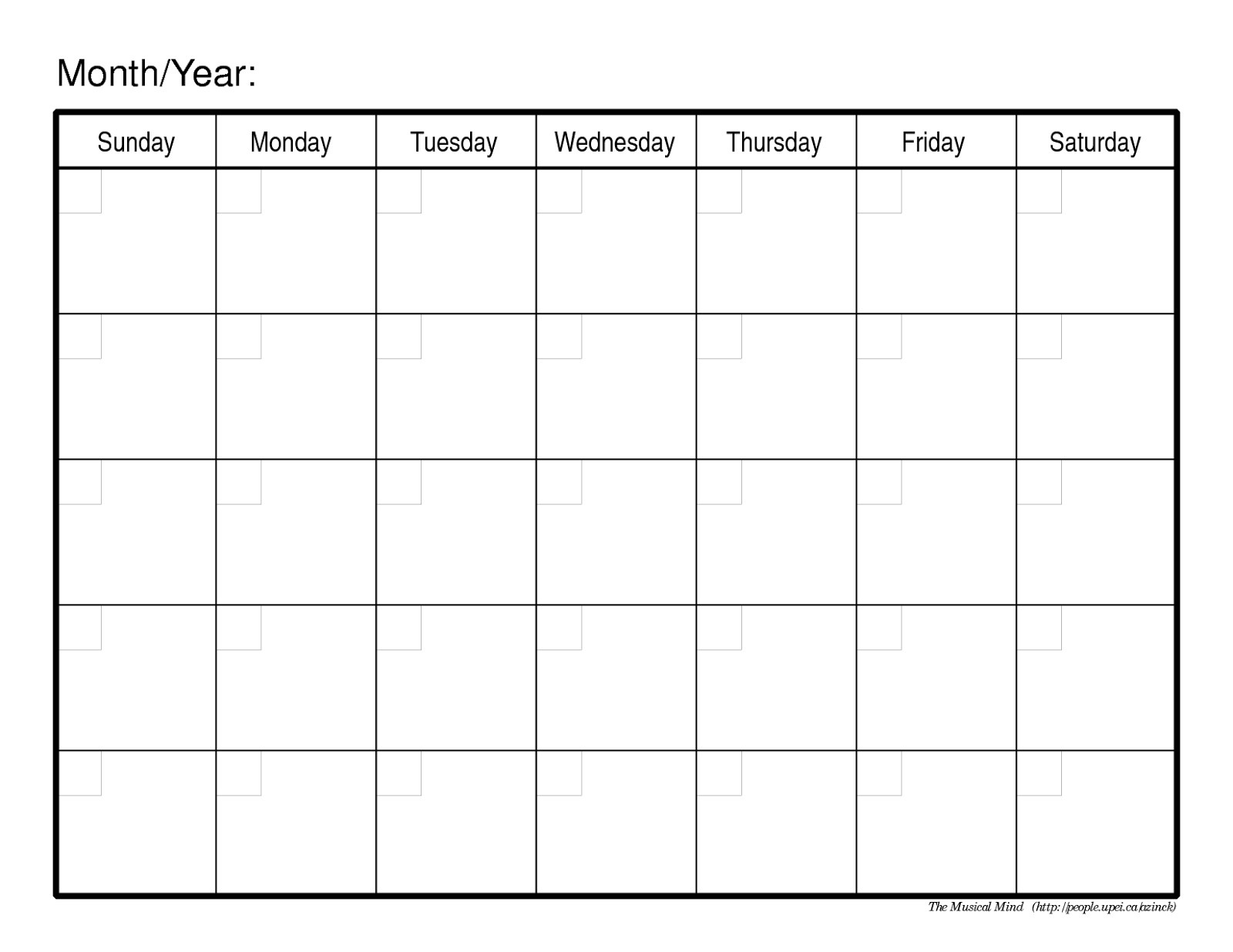 Blank Printable Monthly Calendar With No Dates Calendar Template 