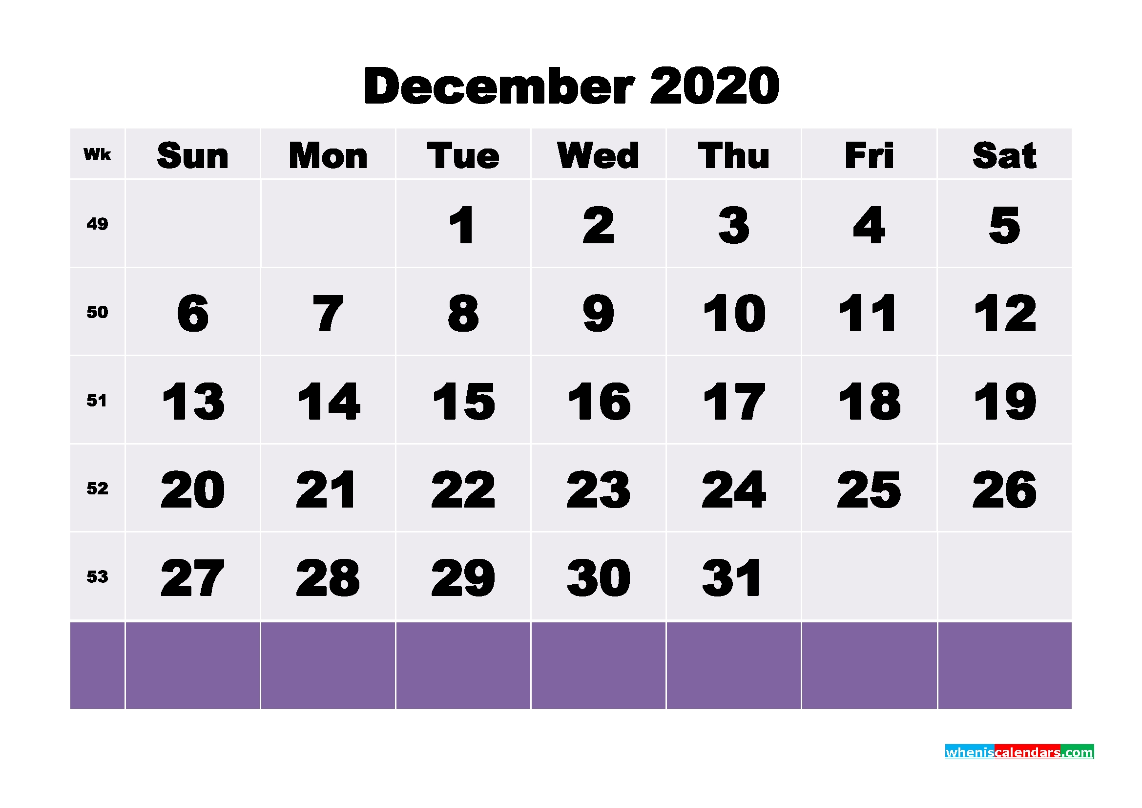 Blank December 2020 Calendar Printable - No.m20B132 | Free-Blank 2020 W 9