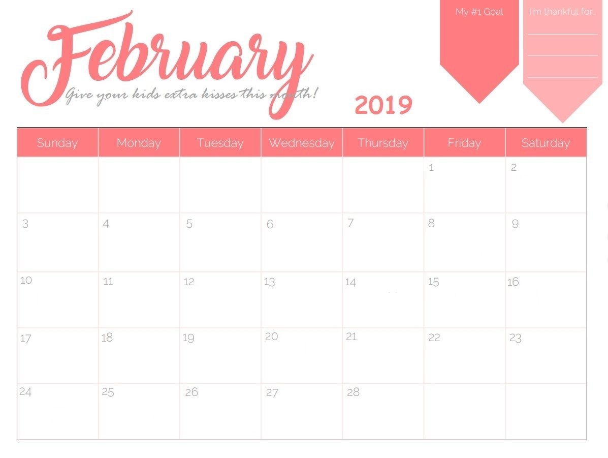 Blank Desk Calendar February 2019 #february2019-Monthly Goal Calendar Template