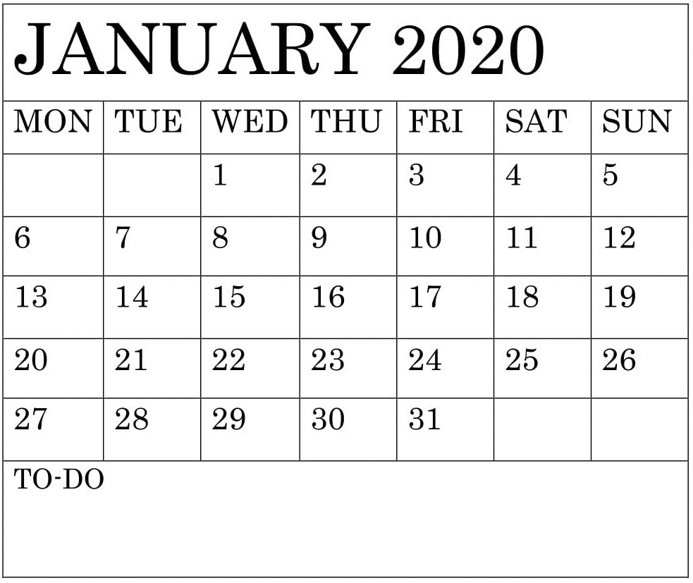 Blank January 2020 Calendar Monthly Template – Free Latest-Blank 2020 W 9