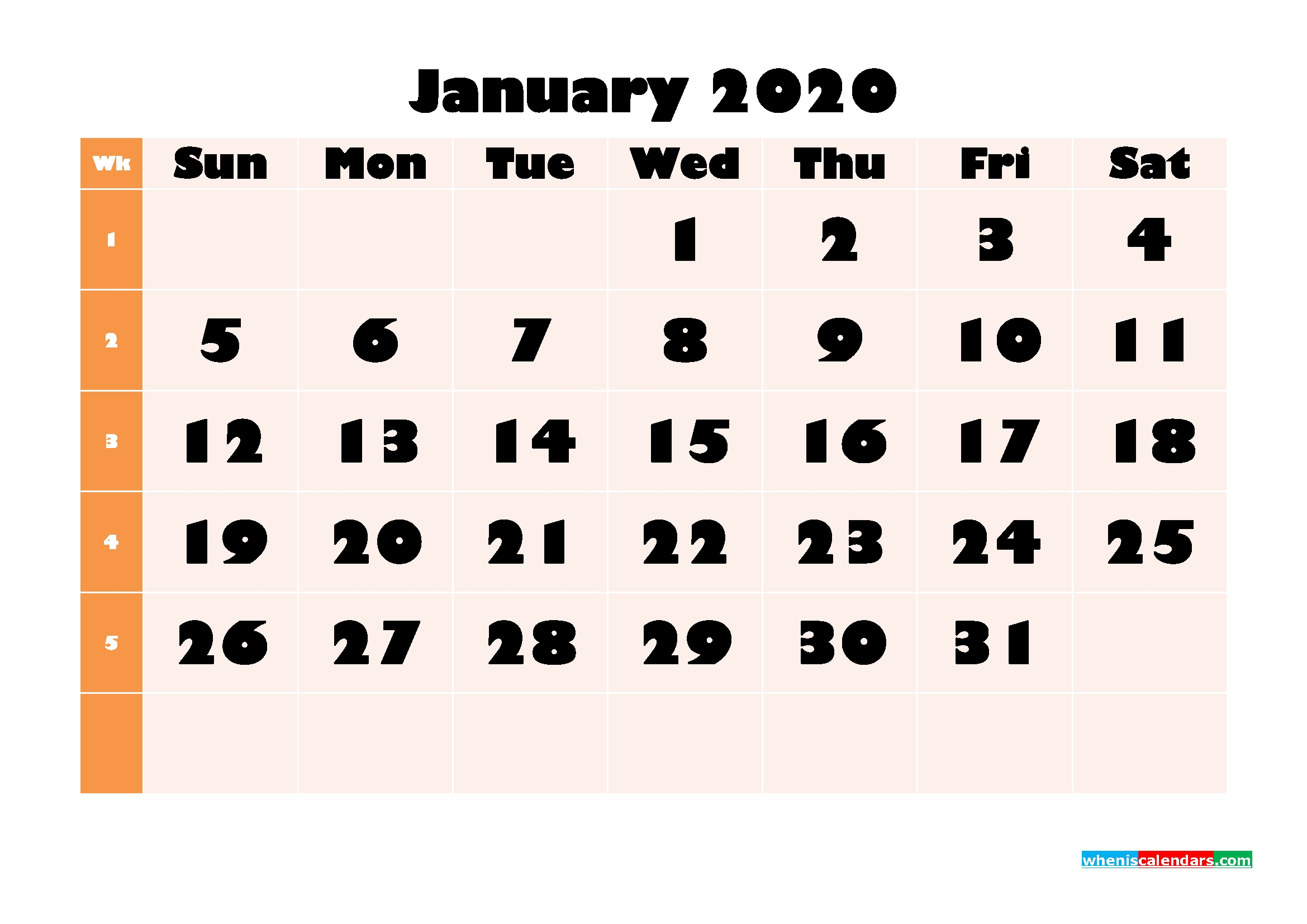 Blank January 2020 Calendar Printable - No.m20B697 | Free-Blank 2020 W 9