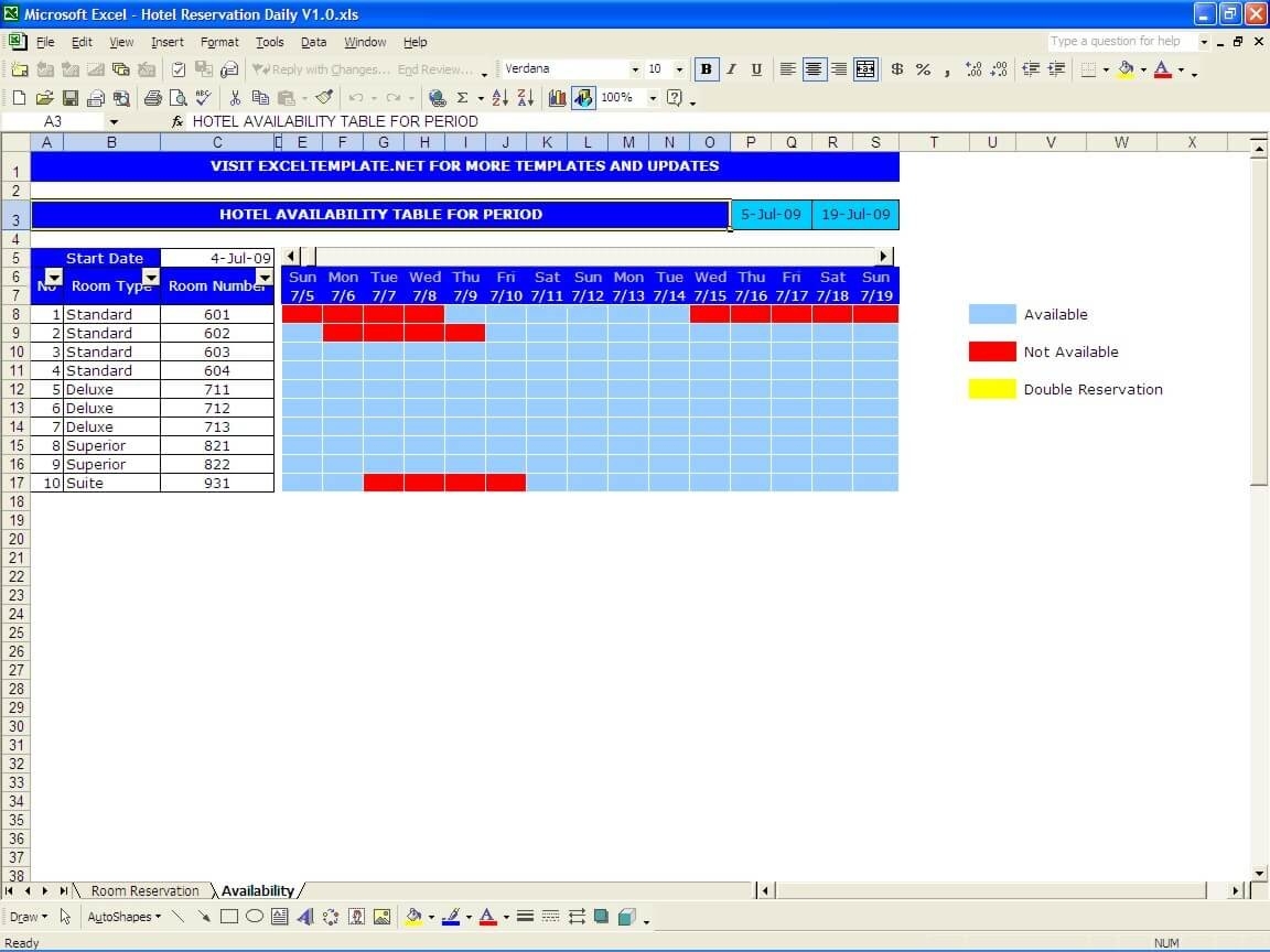 Booking And Reservation Calendar » Exceltemplate-Free Reservation Calendar Template