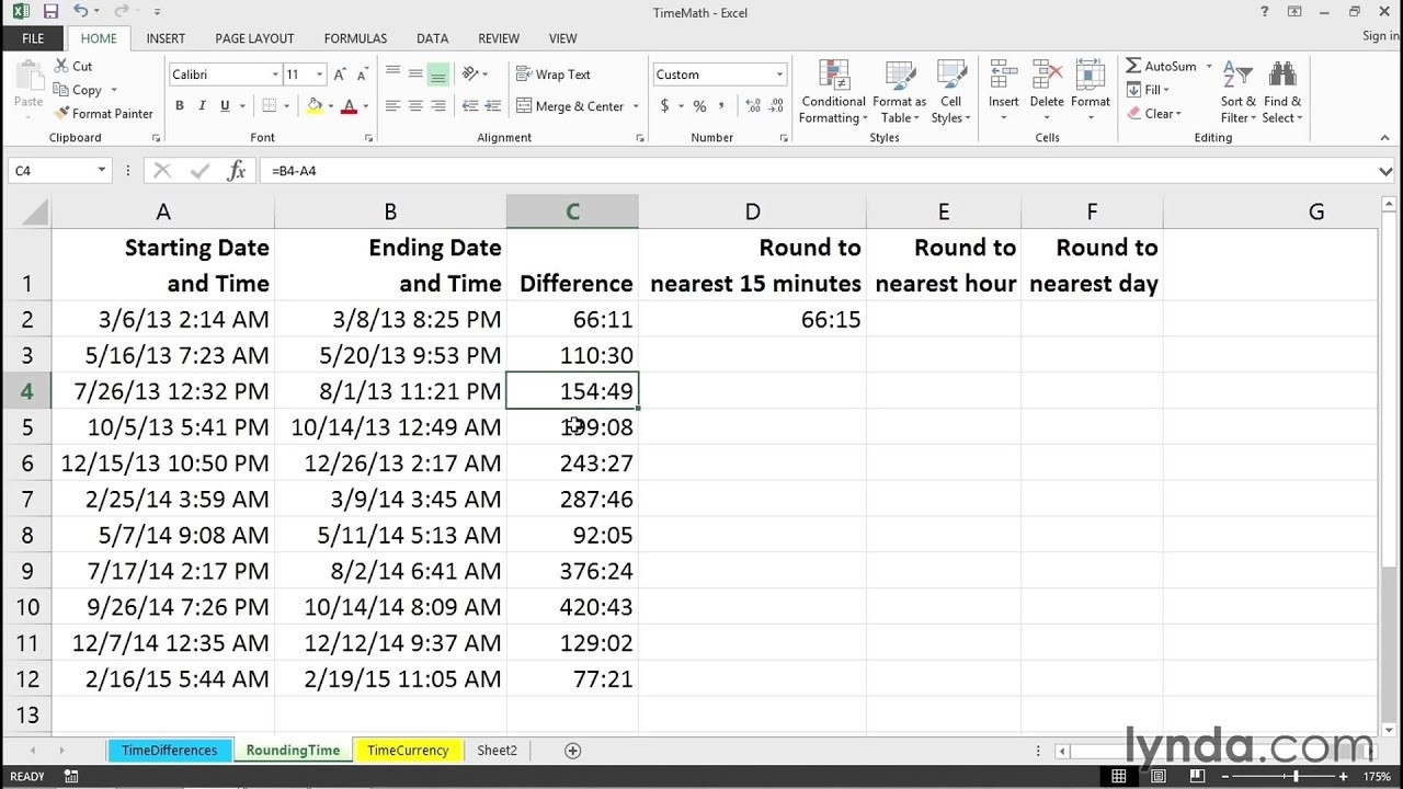 Calculating With Hours, Minutes, And Time Of Day | Excel Tips | Lynda-Hour Countdown In Excel Template