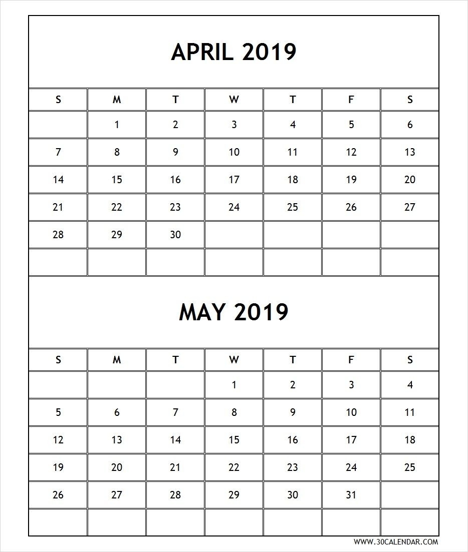 Calendar 2019 April May Printable Free | June Calendar-Blank Printable 2 Month Calendar