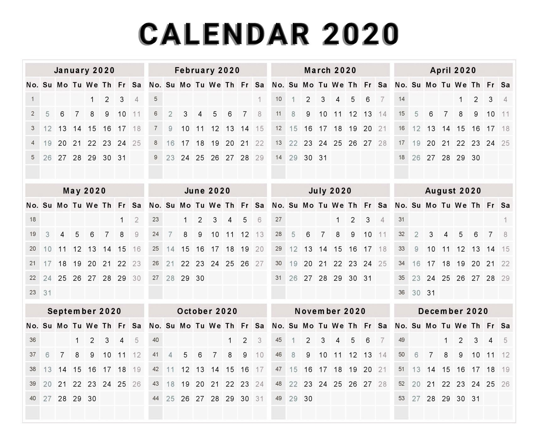 Calendar 2020 Free Template With Weeks | Monthly Calendar-Microsoft Word Template 2020 Calendar