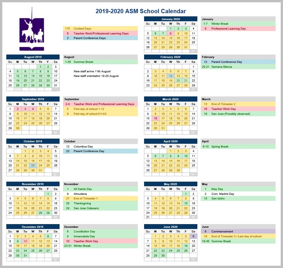 Calendar | American School Of Madrid-America School Holidays 2020 Calendar