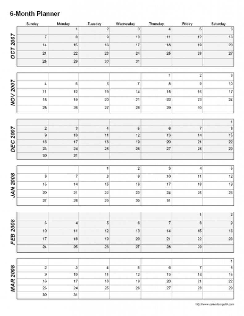 Blank Calendar 6 Months Calendar Template Printable