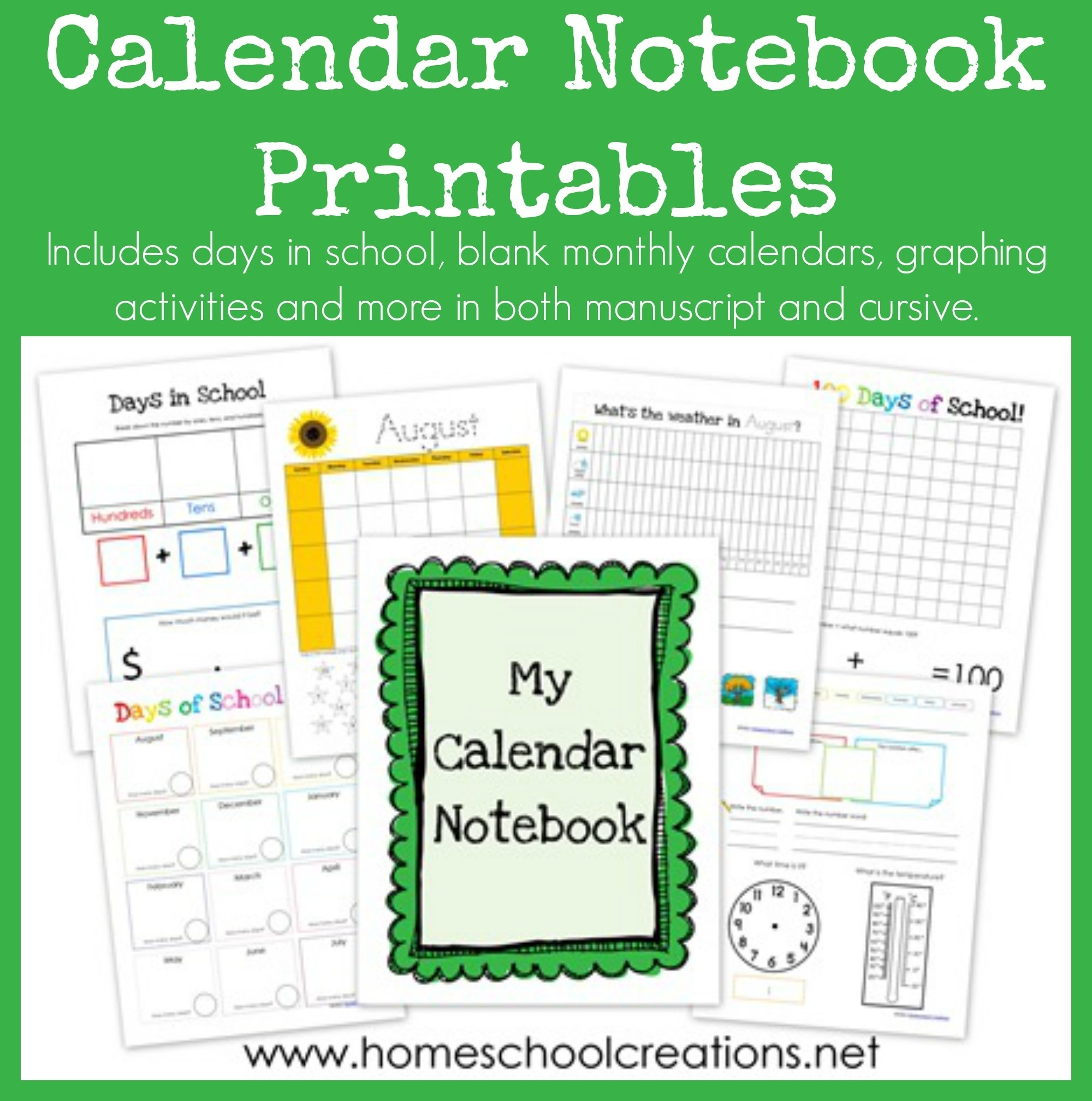 Calendar Notebook Binder Printables-Printable Monthly Calendar For Pre-K