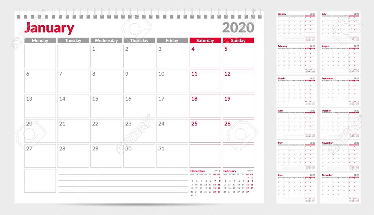 Calendar Planner Template 2020. Week Start From Monday. Set Of..-Blank Monthly Planner Starts On Monday