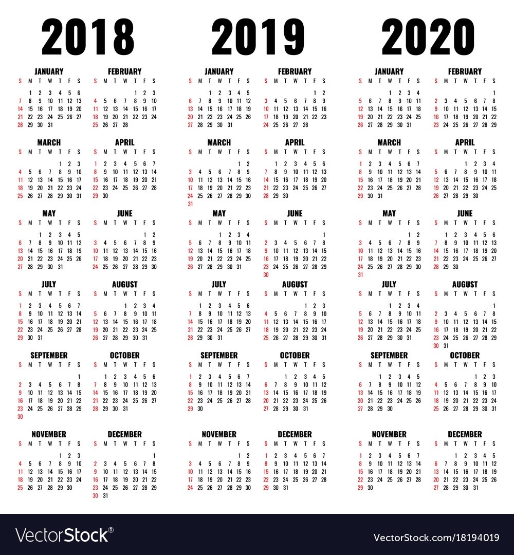 Calendar Template 2018 2019 And 2020 Years-2020 Calendar Template For Illustrator