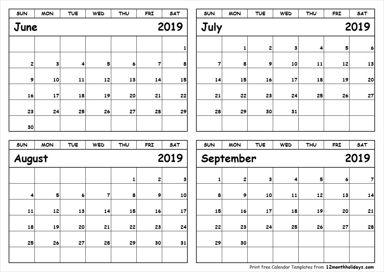 Calender 2019 Juli August September | Calendar 2019 Template-4 Month Blank Calendar Printable