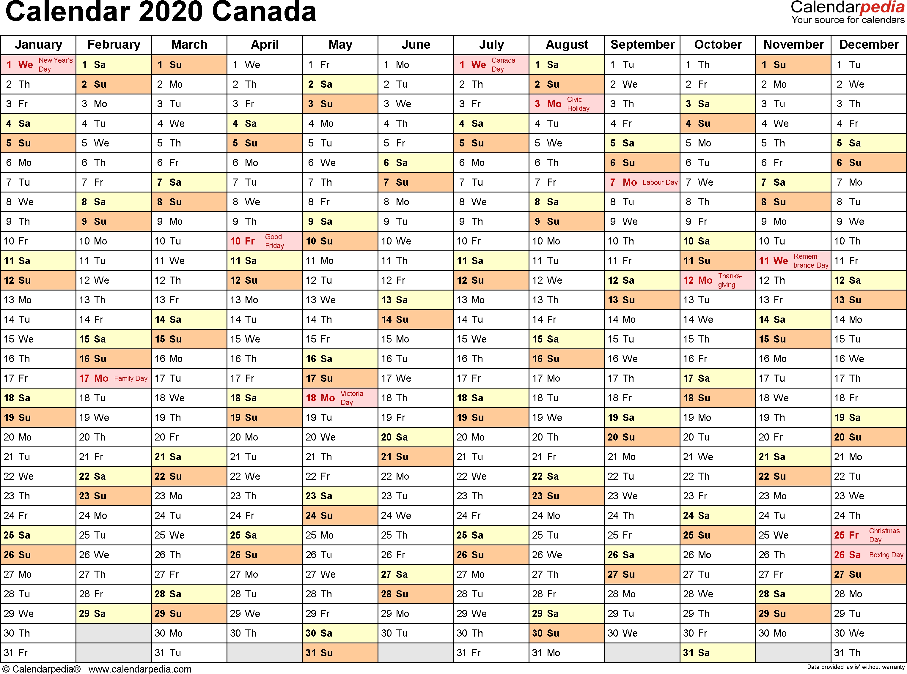 Canada Calendar 2020 - Free Printable Excel Templates-Vacation Planner Template 2020