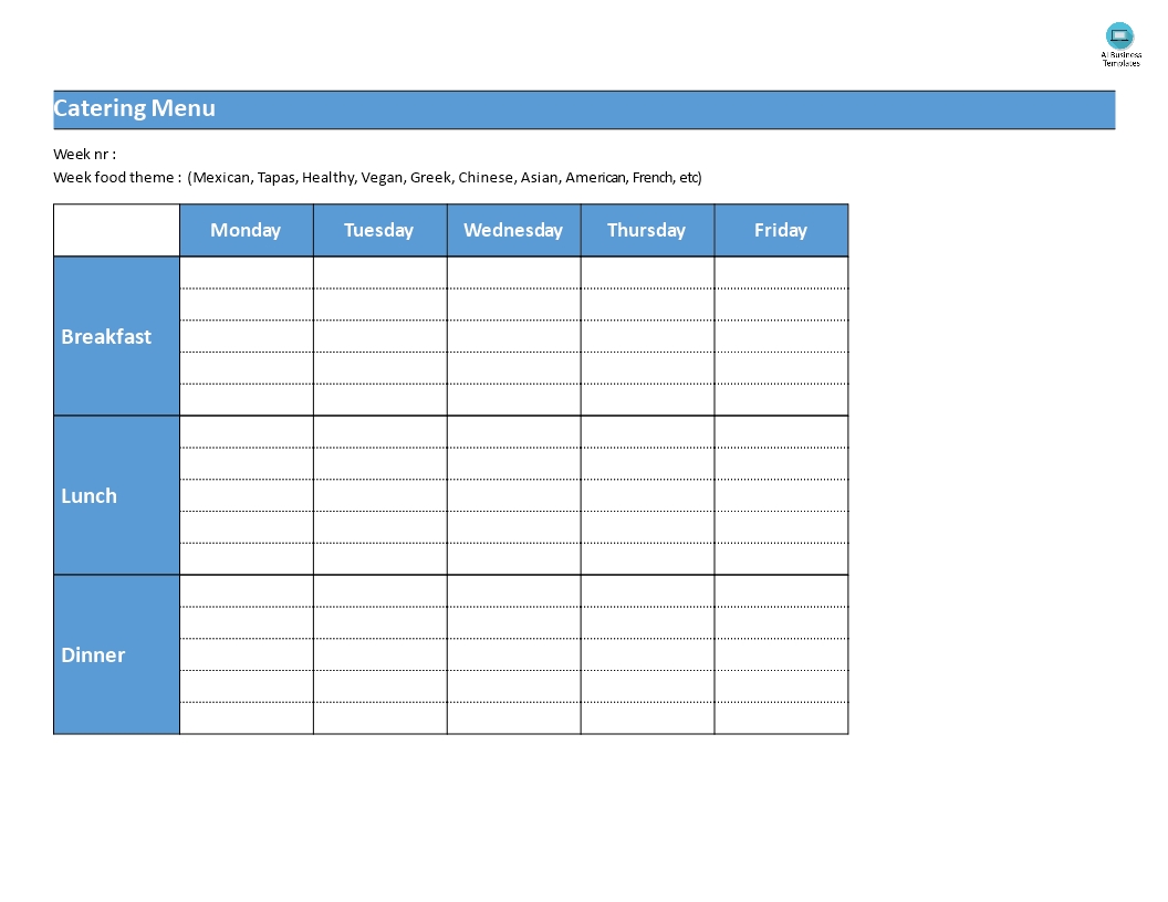 Catering Menu Monday To Friday Sample | Templates At-Monday To Friday Template