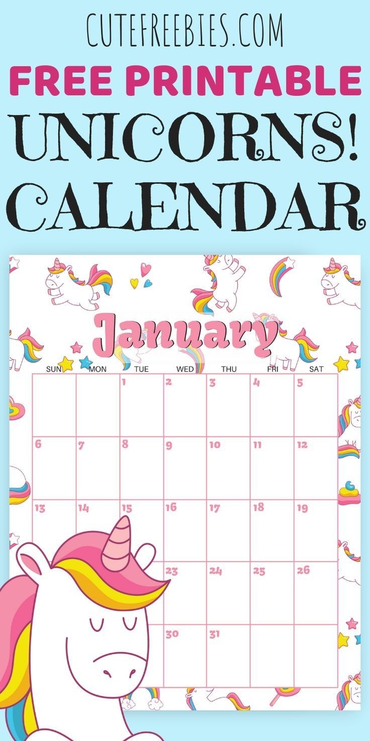 Cute Unicorn 2020 Calendar - Free Printable | Free Printable-Disney Printable Calendar 2020 Monthly