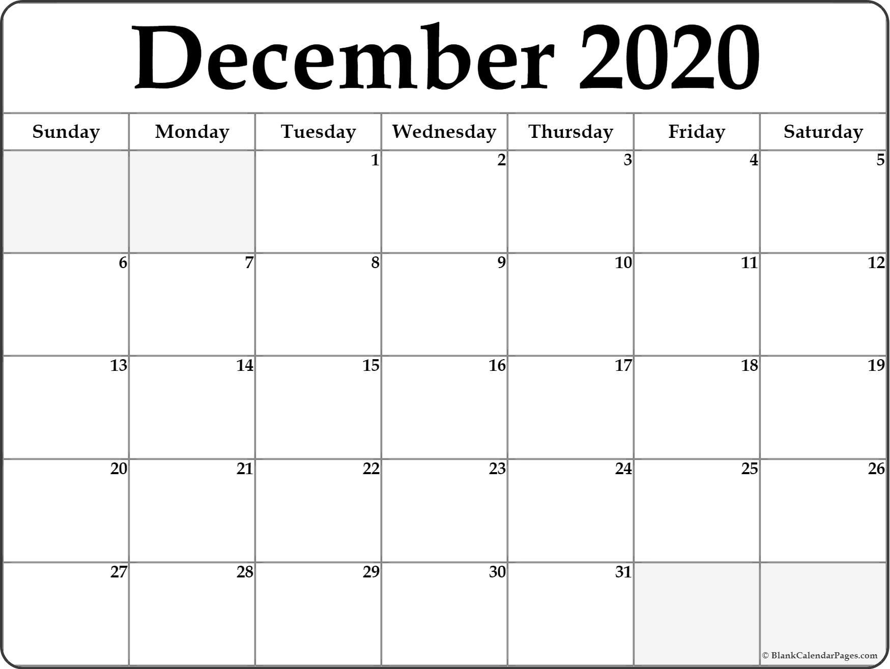 December 2020 Calendar | Free Printable Monthly Calendars-Blank 2020 Calendar Template