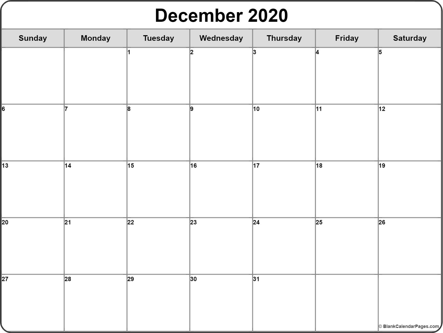 December 2020 Calendar | Free Printable Monthly Calendars-Printable Calendar 2020 Monthly Bills