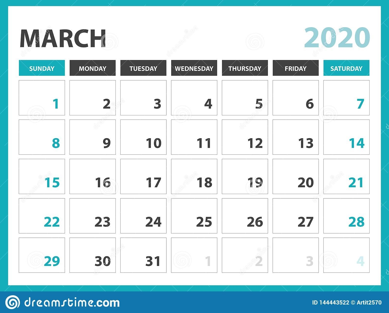 Desk Calendar Layout Size 8 X 6 Inch, March 2020 Calendar-8 X 10 Prinable Blank Monthly Calendar