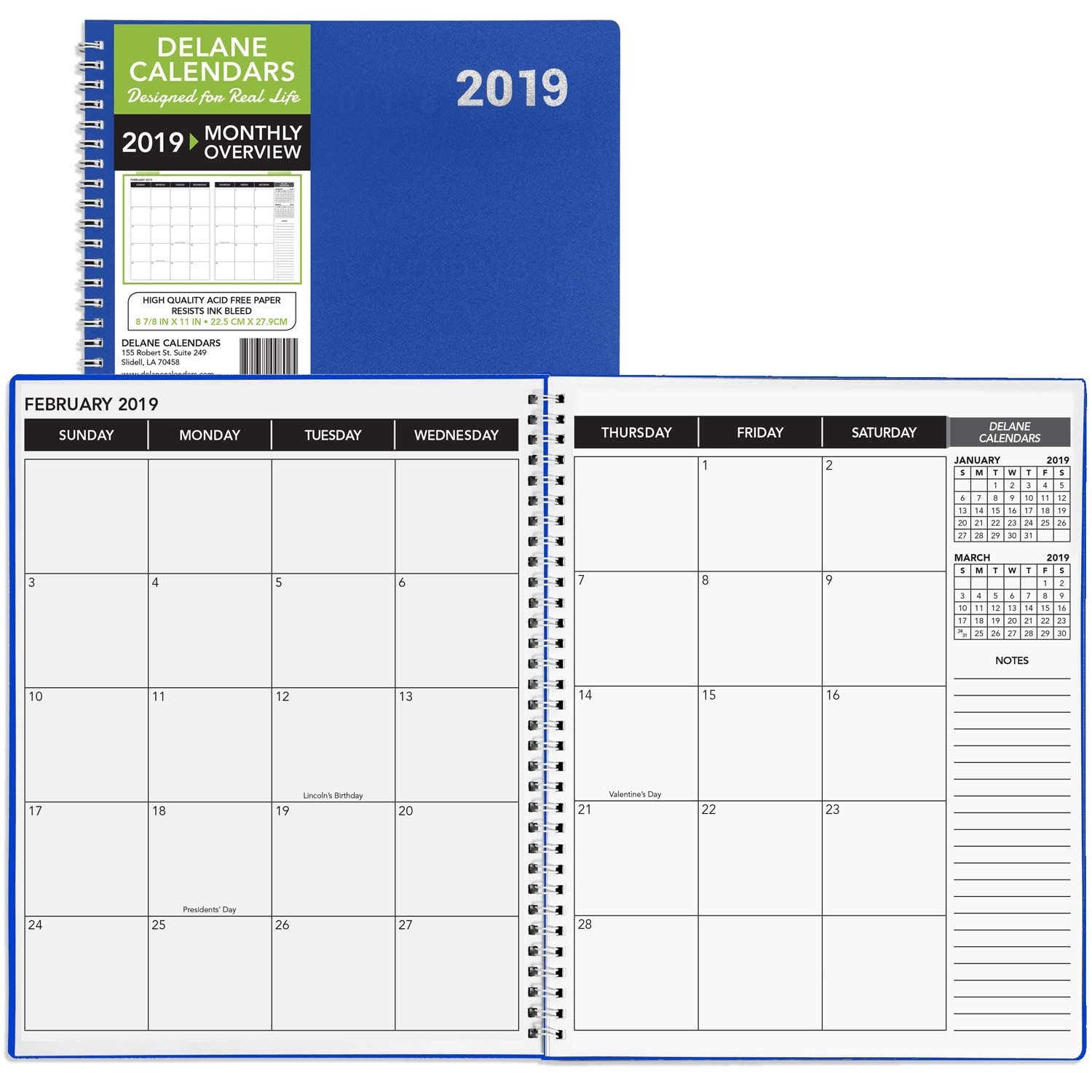 Details About Daily Monthly Planner 2019 Calendar Appointment Book 8.5 X  11&quot; - Blue-8.5 X 14 Monthly Calendar