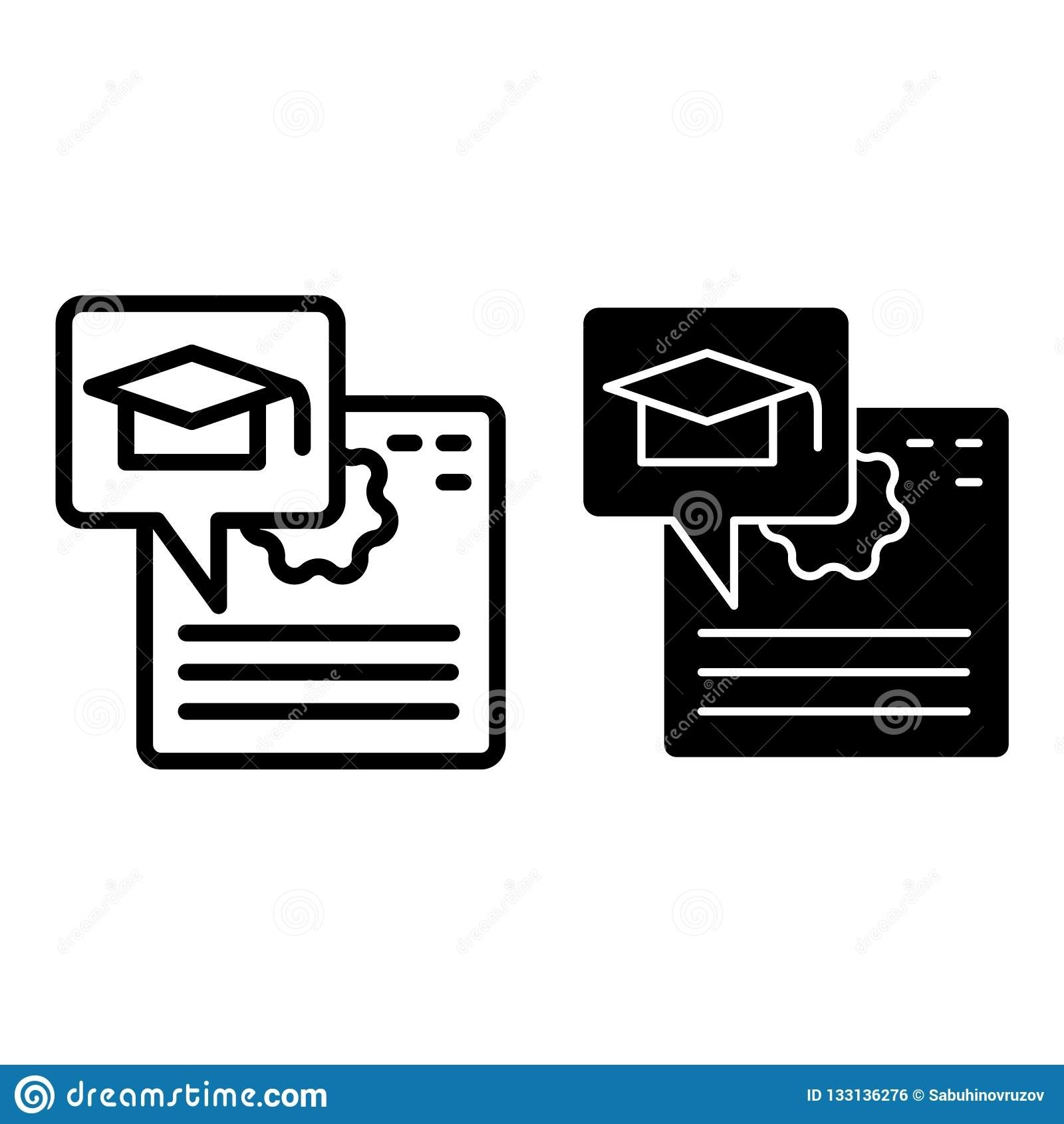 Diploma Line And Glyph Icon. Certificate And Graduate Hat-Glyphicon Icon Is Blank