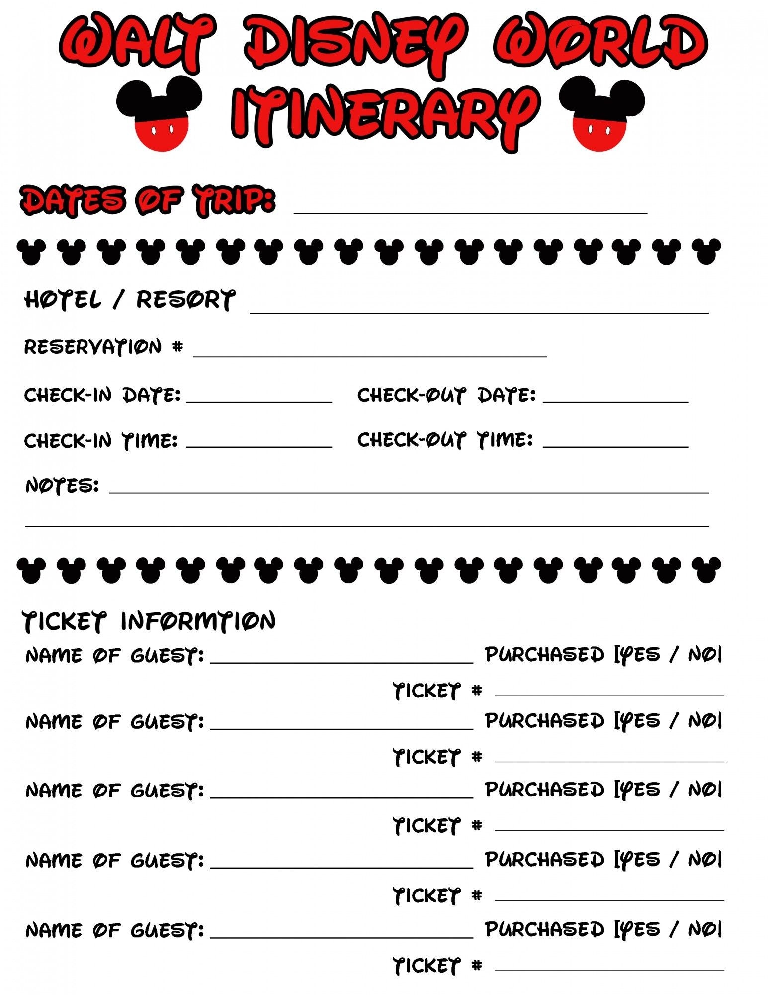 Disney Agenda &amp; Itinerary Free Printable | Disney Vacations-Printable Disney Itinerary Template