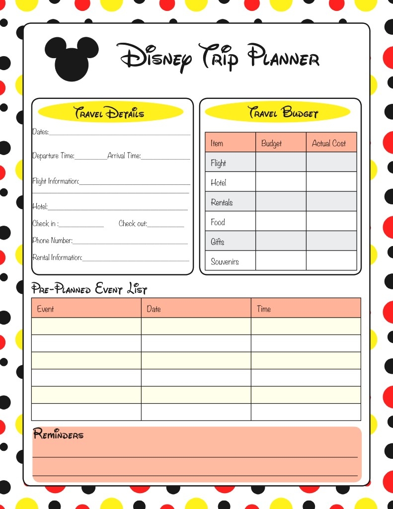 Printable Disney Itinerary Template Calendar Template Printable