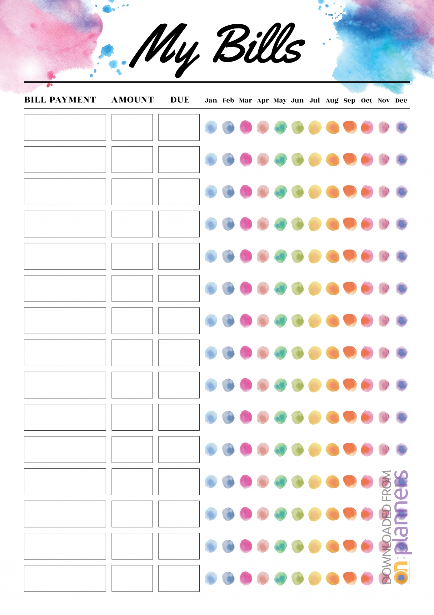 Download Printable Colored Monthly Budget Template Pdf-Monthly Bill Schedule Template