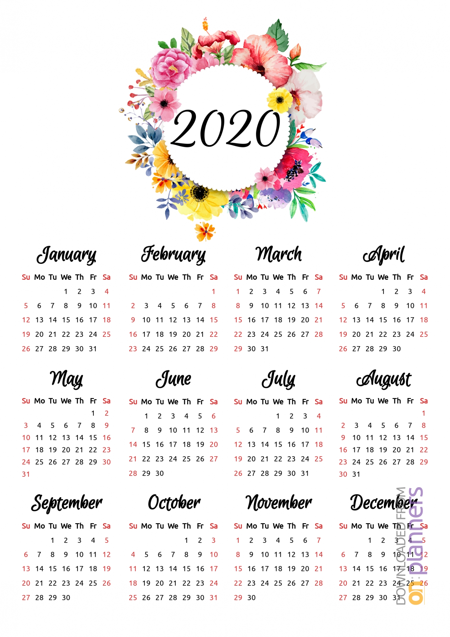 Download Printable Floral Yearly Calendar Pdf-Template For Calendars With Flowers