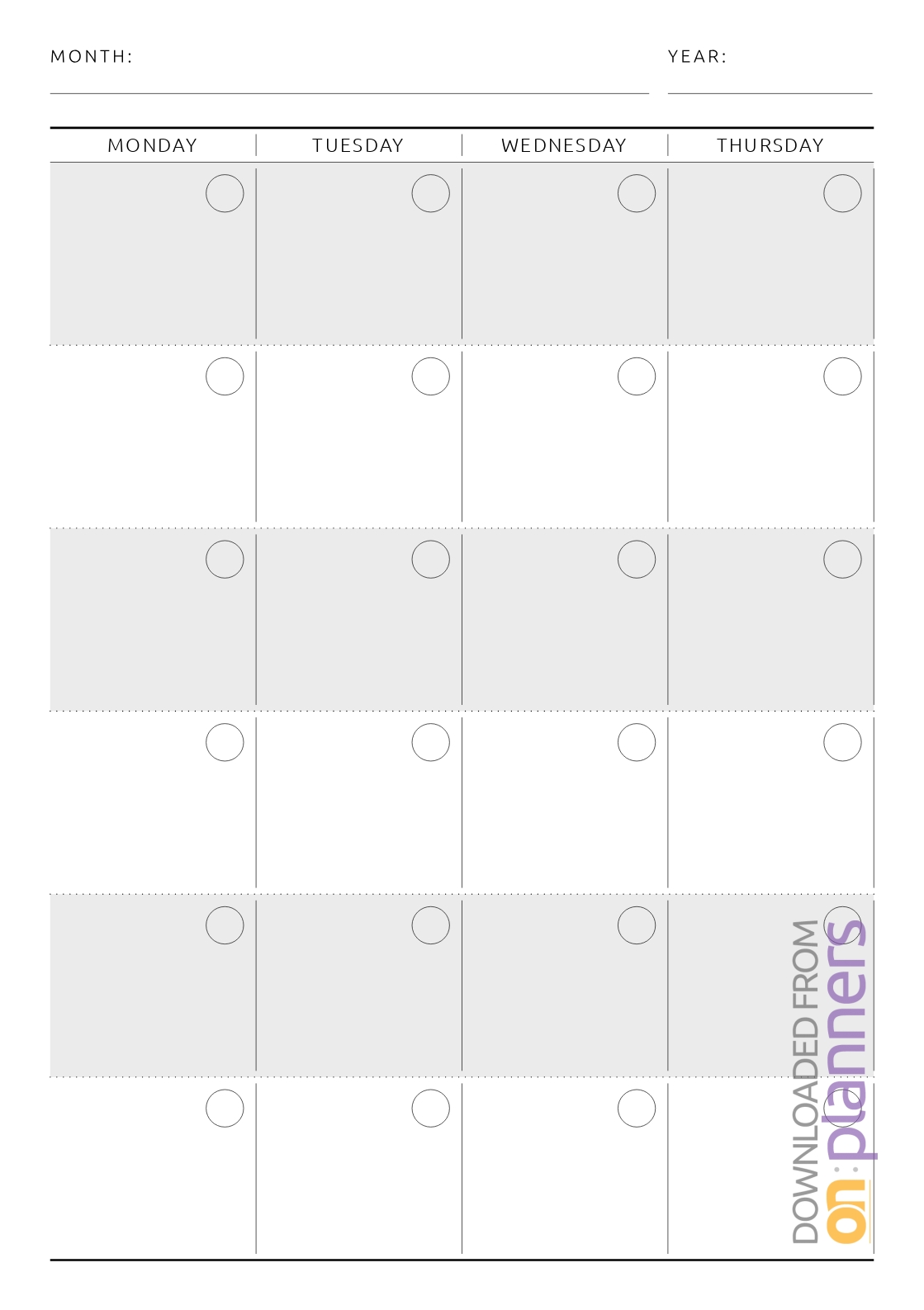 Blank Printable Monthly Calendar With No Dates Calendar Template Printable