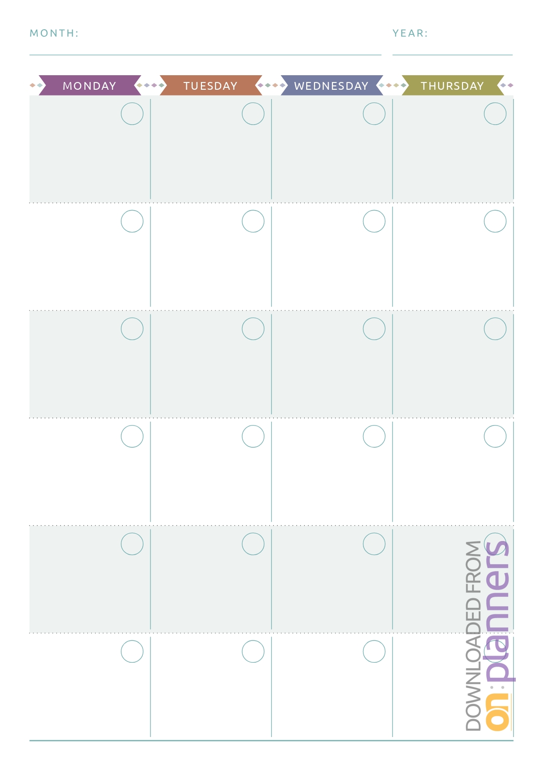 Download Printable Monthly Calendar Planner Undated - Casual-Blank Printable Monthly Calendar With No Dates