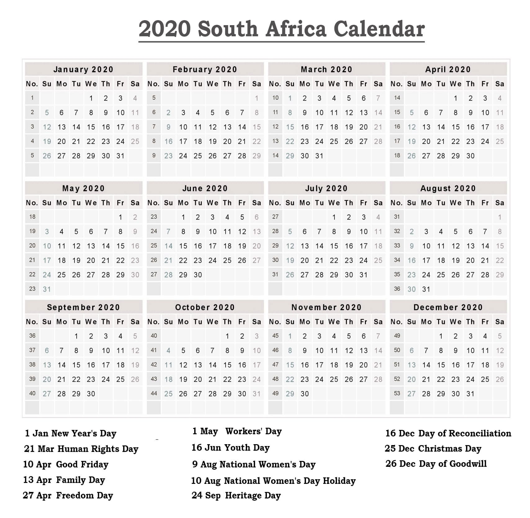 ❤️free Public Holidays Calendar 2020 South Africa-South Africa Holidays 2020