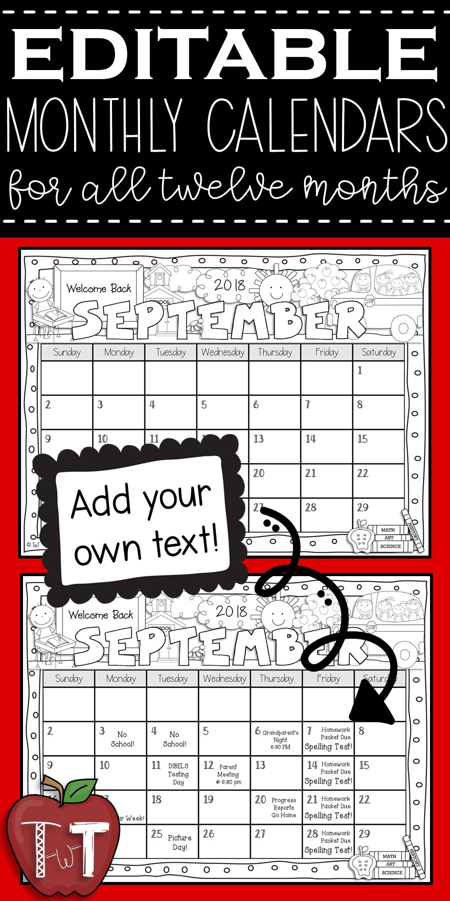 Editable Monthly Calendars 2018-2019 And 2019-2020 {Black-Printable Monthly Calendar For Pre-K