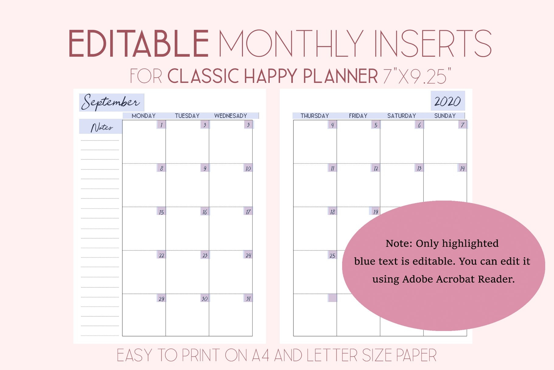 Editable Planner Pages, Month On Two Pages, Monthly Layout-Free Two Page Monthly Planner Templates
