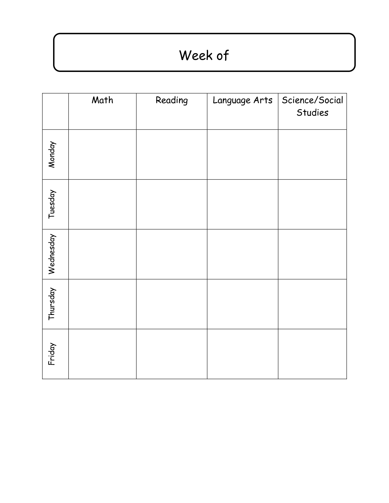 Elementary School Daily Schedule Template | Weekly Lesson-Calendar Lesson Plan Template