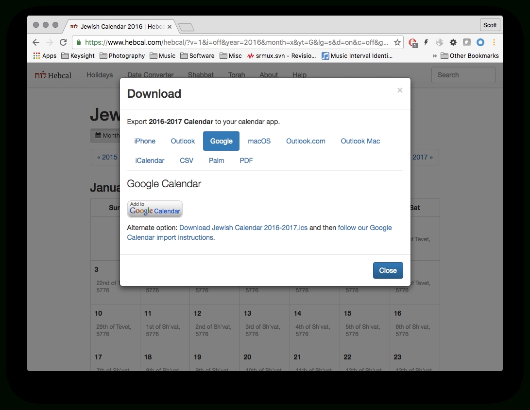 Example 13 - Jewish Holidays-Jewish Holidays Calendar Format