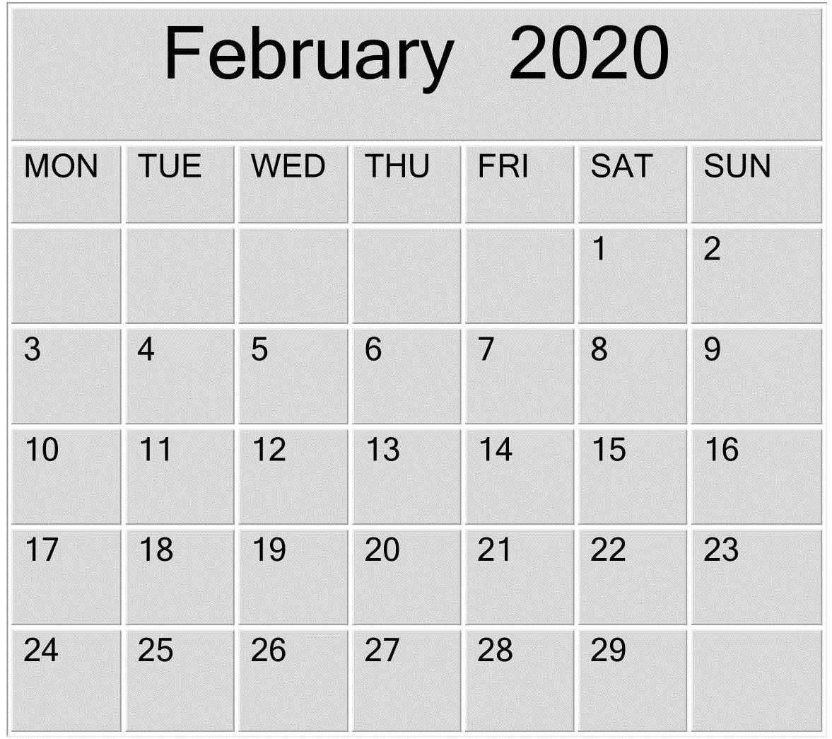 February 2020 Blank Calendar Word, Excel Template – Free-Print Blank Calander Microsoft 365