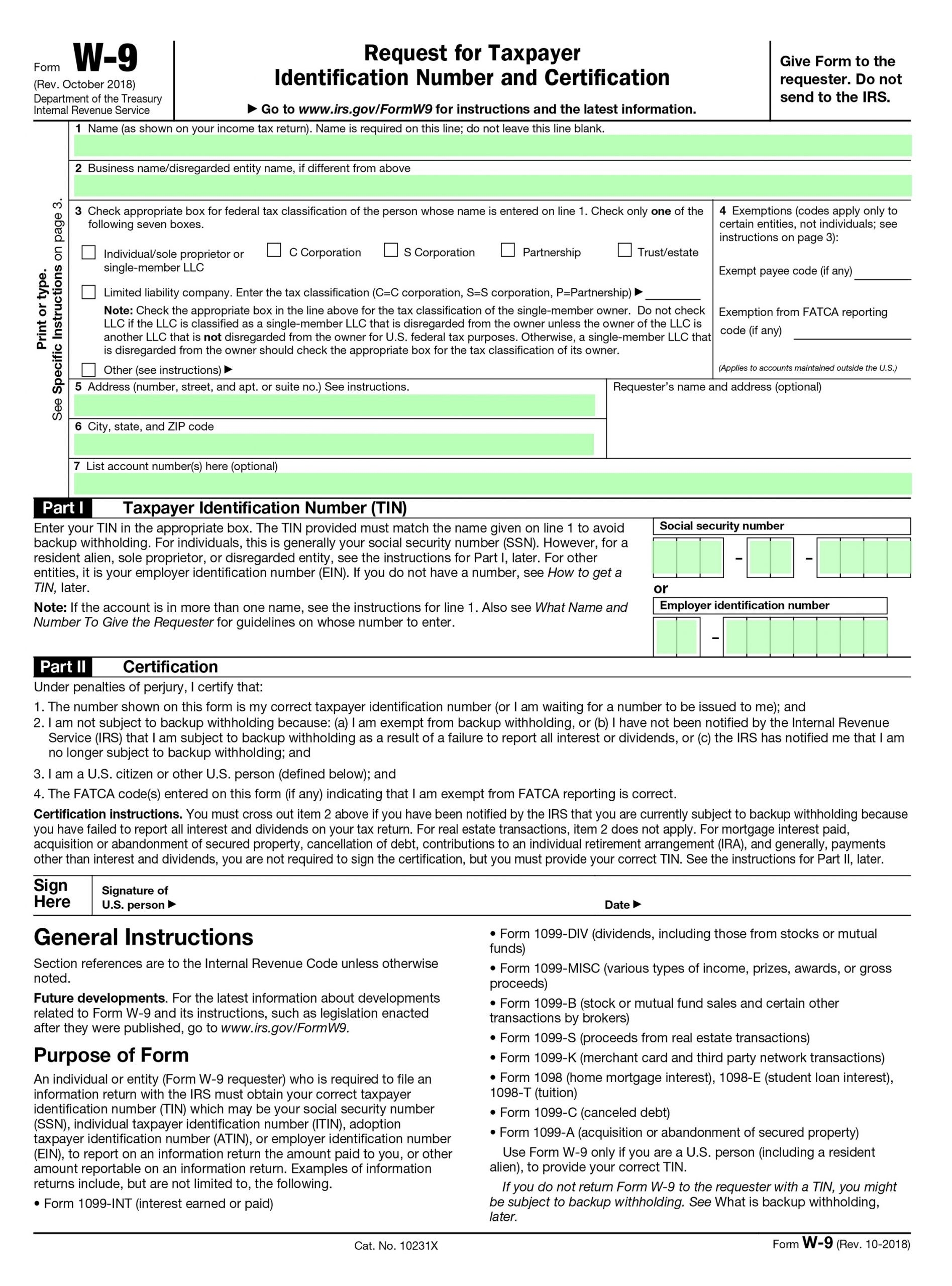 Filling Irs Form W-9 – Editable, Printable Blank | Fill Out-2020 W 9 Blank Form