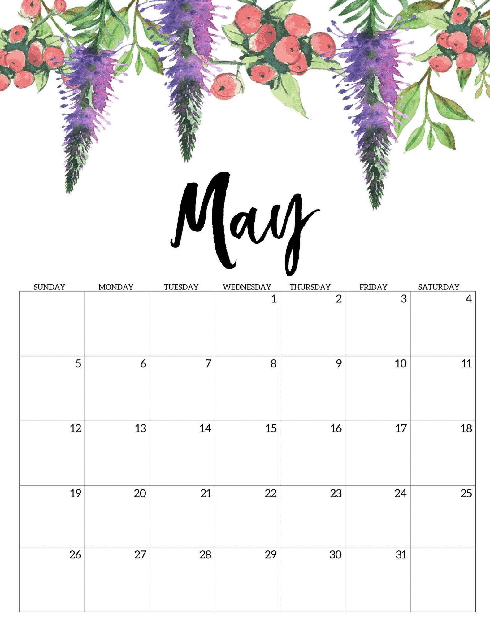 Floral May 2019 Cute Calendar | Free Printable Calendar-Template For Calendars With Flowers