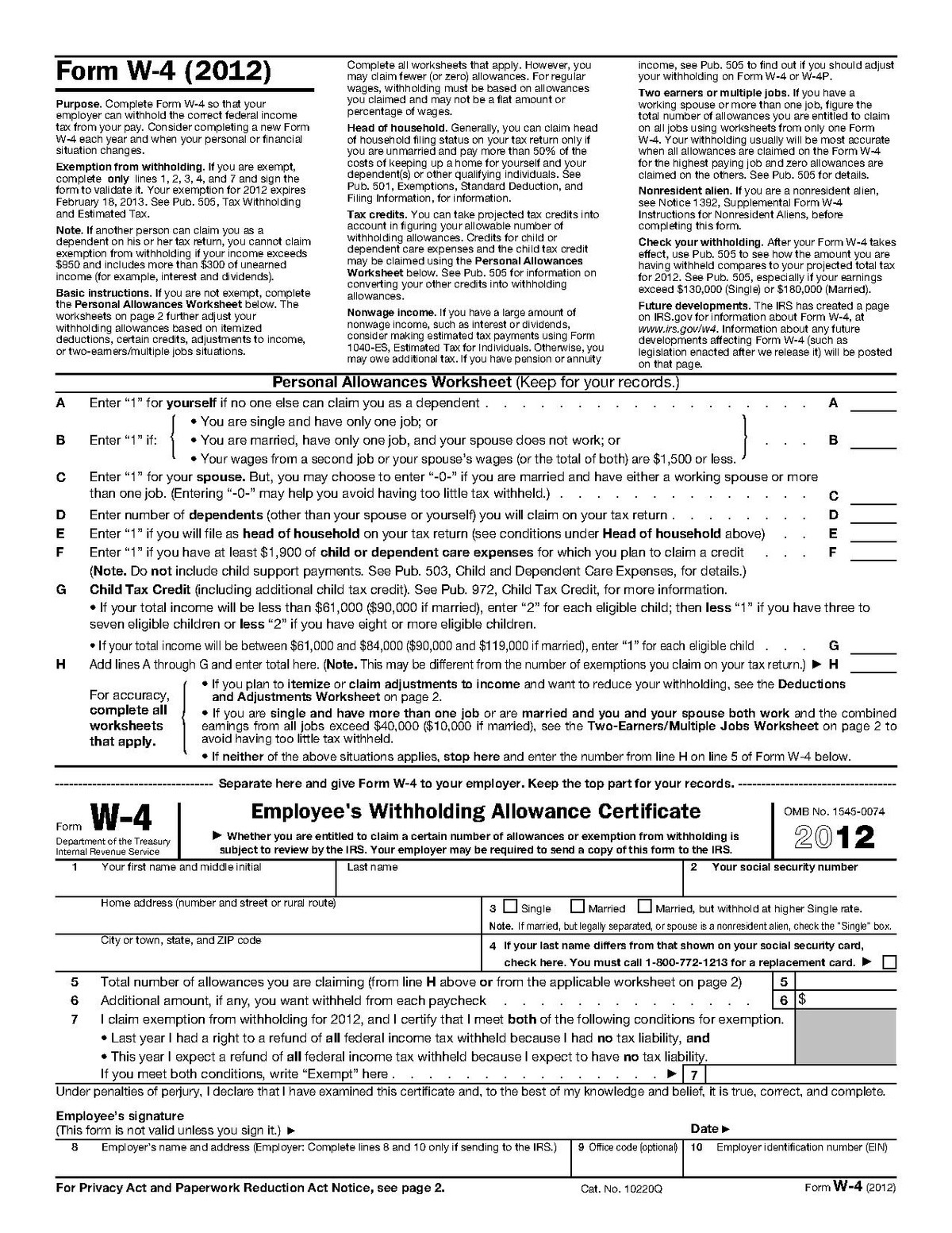 Form W-4 - Wikipedia-2020 W-9 Blank Pdf