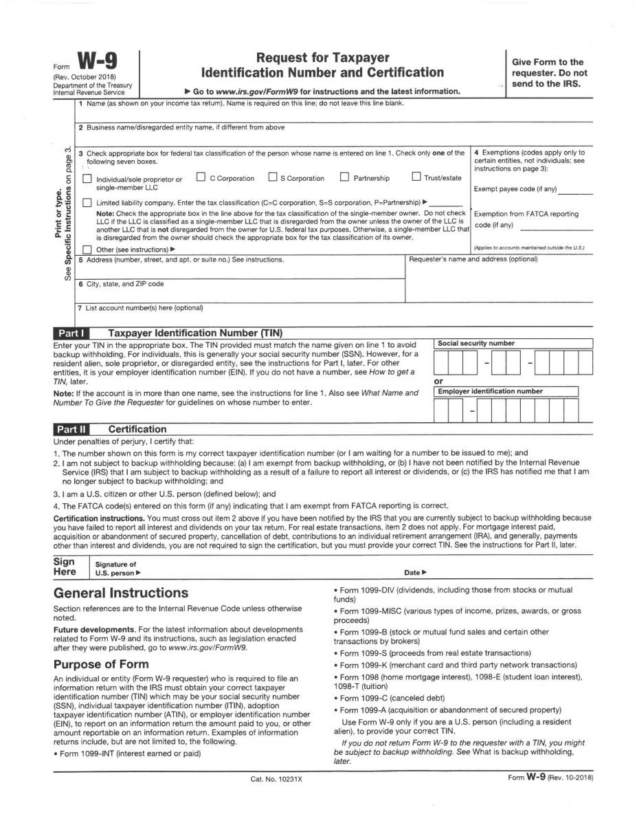 Forms For The Citrus County Fair 2017-Blank W-9 Form 2020