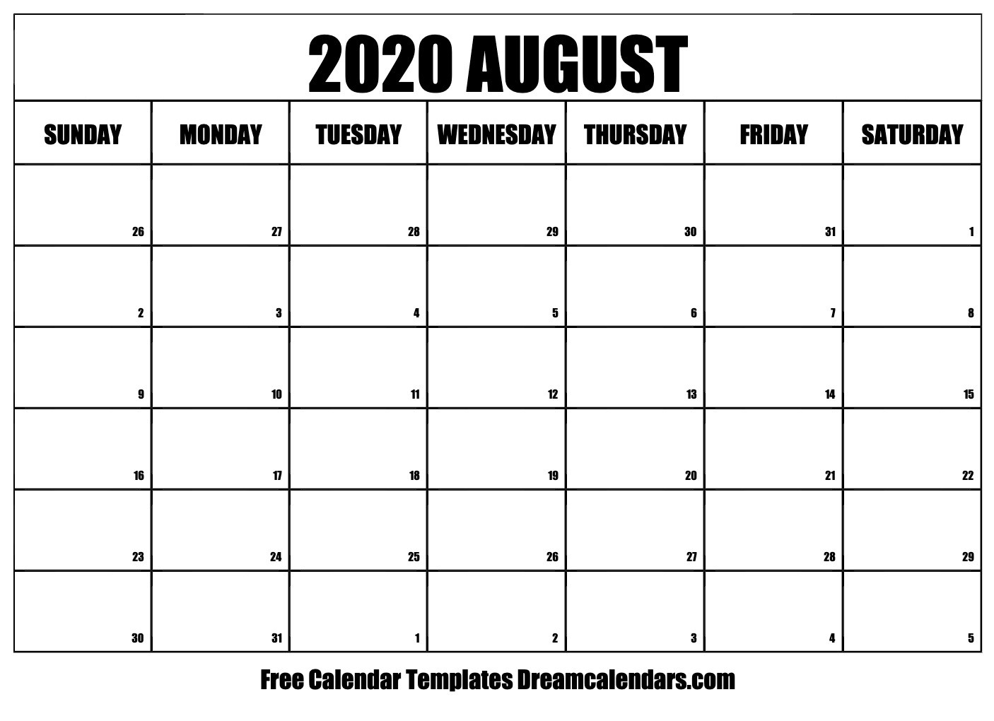 Free Blank August 2020 Printable Calendar-August 2020 Colorful Calendar Template
